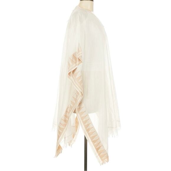 Eileen Fisher Cotton Sheer Cover up, Tunic, Caftan, White with Tan Fringe OS NEW - Picture 3 of 9